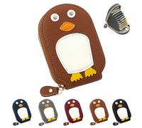 Cute Penguin Pu Credit Card Coin Wallet, Small Genuine Leather Wallet for Women, Card Storage Multi-Slot Portable Wallet (Brown)