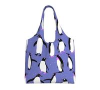Cute Penguin Purple,Reusable Tote Bags Grocery Bags Large Capacity Canvas Shopping Shoulder bag