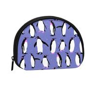 Cute Penguin Purple, Women's Storage Bag Shell Makeup Bag Small Coin Purse Shell Change Pouch