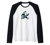 Cute Penguin Running Marathon Cartoon Sport Design Raglan Baseball Tee
