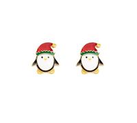 Cute Penguin Santa's Hat Small Stud for Women Funny Gold Plated Red Green Enamel Animal Christmas Decoration Studs Hypoallergenic Fashion Jewelry for Holiday Party New Year Bff