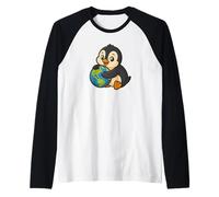 Cute Penguin Saving the Earth Design Raglan Baseball Tee