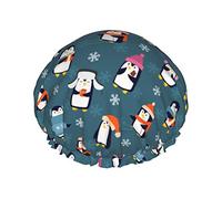 Cute Penguin Shower Cap Set of 1-Large Opening Stretch bath cap with elastic rope Waterproof Double Layered Bath Hat Reusable Bath Hair Cap for Ladies Men and Kids double-layer waterproof bath cap 1 P