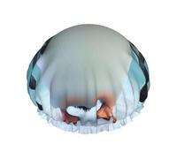 Cute Penguin Shower Caps for Women Reusable Waterproof Shower Bonnet Large Elastic Bath Caps Double Layers Bathing Hair Caps Designed for all Hair Lengths with PEVA Lining