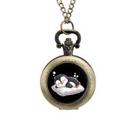 Cute Penguin Sleeping Vintage Pocket Watch Alloy Pendant Watches Necklace Gift for Men Women Coppery-Style