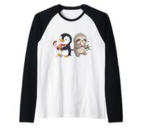 Cute Penguin & Sloth Funny Kawaii Ice Cream & Dragon Fruit Raglan Baseball Tee