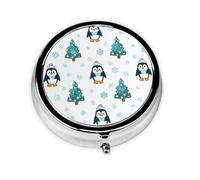 Cute Penguin Snow Small Pill Box 3 Compartment Portable Pill Box for Purse Pocket Christmas Tree Mini Medicine Organiser for Daily Vitamin Fish Oil Storage