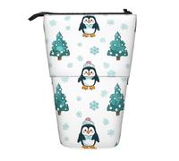 Cute Penguin Snow Standing Pencil Case Christmas Tree Pen Pouch Holder Telescopic Pencil Bag Pop Up Cosmetics Bag Stationery Organizer for School Office Travel
