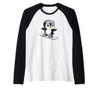 Cute Penguin Snowboarder Winter Sports Fun Raglan Baseball Tee