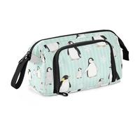 Cute Penguin Snowflake Stripe Green Pencil Case Large Capacity Brush And Pencil Case Lightweight for Teen Elementary estuches para lapices de ninos