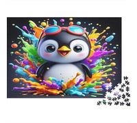 Cute Penguin Splash 1000 Piece Jigsaw Puzzle for Adults & Teens, Premium Cardboard, Penguin with Paint, Mental Workout Entertainment, Stress Relief Meditation Tool for Home 38x26cm/1000pcs