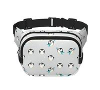 Cute Penguin Square Double-Layer Waist Bag with All-Over Print,Durable Twill Fabric, Multi-Pocket Fanny Pack for Outdoor Sports Travel