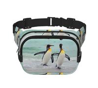 Cute Penguin Square Double-Layer Waist Bag with All-Over Print,Durable Twill Fabric, Multi-Pocket Fanny Pack for Outdoor Sports Travel