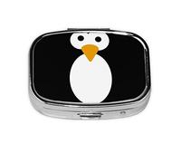 (Cute Penguin) Square Pill Box with 2 Compartment Small Pill Organizer Portable Pill Case Vitamin Containers, Travel Essentials 5.5x4x1.8 cm