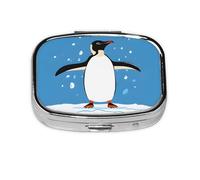 (Cute Penguin) Square Pill Box with 2 Compartment Small Pill Organizer Portable Pill Case Vitamin Containers, Travel Essentials 5.5x4x1.8 cm