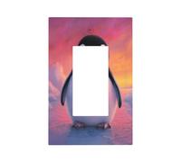 Cute Penguin Standing On Ice Light Switch Wall Plate Faceplate Cover Single Rocker 1 Gang Decorator Outlet Receptacle Covers for Home Kitchen Room Bathroom Decor