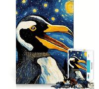 Cute Penguin Starry Night 1000-piece Puzzle for Teenagers Clear Logic Snug Joint Fun Activity Christmas Surprise (38x26cm)