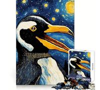 Cute Penguin Starry Night 1000-piece Puzzle for Teenagers Clear Logic Snug Joint Fun Activity Christmas Surprise (38x26cm)