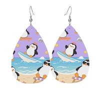 Cute Penguin Teardrop Earring Colorful Faux Leather Earrings Luxurious Holiday Earring For Beach Party Daily Wear