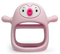 Cute Penguin Teething Mitten for Babies, Easy to Hold, No-Drop Design, Silicone Baby Teether Toys, Relief from Teething Pain, Nipple Shaped Penguin Hands Comfort Gums (Pretty Pink)