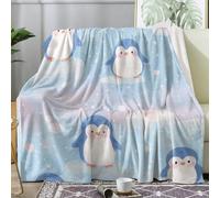 Cute Penguin Throw Blanket Single Size, Cartoon Fleece Blanket for Bed Sofa Couch, Soft Cozy Flannel, 130x150 cm, Decor & Gifts (R132)