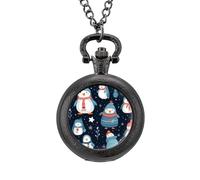 Cute Penguin Vintage Pocket Watch Alloy Pendant Watches Necklace Gift for Men Women Black-Style