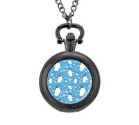 Cute Penguin Vintage Pocket Watch with Chain Arabic Numerals Scale Quartz Pocket Watches Gifts for Men Women