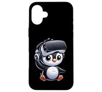 Cute Penguin VR Gamer Comic Style Case for iPhone 16 Plus