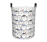 Cute Penguin Waterproof Polyester Fabric Single-Layer Laundry Hamper With Full Print Design,Sturdy Pe Rim,Dual Handles,For Home Car Storage