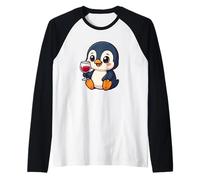 Cute Penguin Wine Lover Comic Style Raglan Baseball Tee