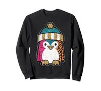 Cute Penguin Winter Hat Colorful Leopard Print Sweatshirt