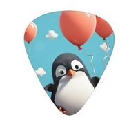 Cute Penguin With Balloon 12 Pack Guitar Plectrums With Storage Case, 0.46/0.71/0.96mm, Including Thin, Medium Thick Guitar Plectrums For Electric Guitars Bass Ukulele