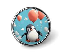 Cute Penguin with Balloon Badges Circle with Button Design, Personalized Picture Pin Brooches, Round Badge Holders for Decorate Hat Shirt Clothing Bag Accessories