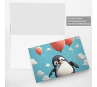 Cute penguin with balloon Holiday Cards | Double Sided Glitter Cardstock | Christmas, Birthday, Valentine's Day, Wedding & Party Invitations | Envelopes Included