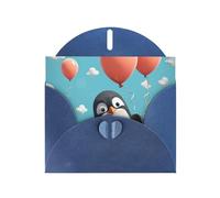 Cute penguin with balloon Holiday Cards | Double Sided Glitter Cardstock | Christmas, Birthday, Valentine's Day, Wedding & Party Invitations | Envelopes Included