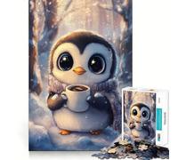 Cute Penguin with Coffee in Snowy Forest Puzzles for Teenagers 1000 Pieces Mental Boost Fine Detail Fun Challenge Room Decor (38x52cm)