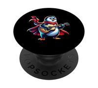 Cute Penguin With Guitar Red Scarf Winter Music PopSockets Adhesive PopGrip