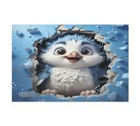 Cute Penguin Wooden Jigsaw Puzzles for Adults Hard Poster Puzzle 1000 Piece Precise Interlocking Educational Game Toys (75×50cm)