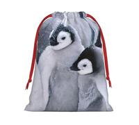 Cute Penguin1 Print Christmas Drawstring Gift Bags, Xmas Holiday Fabric Gift Wrapping Bag For Party, Size-L