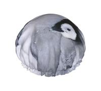 Cute Penguin1 Print Shower Cap, Lined Shower Cap For Women Reusable, Double Layer Waterproof Bath Cap