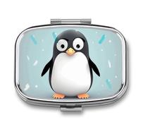 Cute Penguinm Pill Organizer Small Pill Box with Two Compartments Pill Case Metal Medicine Organizer Portable Medicine Box Holder Medication Holder Travel Pill Container