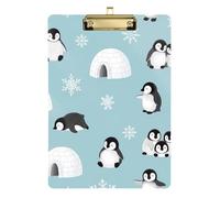 Cute Penguins Acrylic Clipboard Decorative Clipboards A4 Standard Size Clip Board with Low Profile Metal Clip for Students, Women, Man