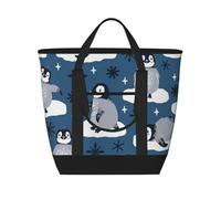 Cute Penguins And Snowflakes,Lunch Bags Large Capacity Insulated Tote Bag For Women Men Work Picnic Travel