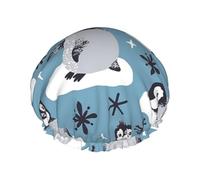Cute Penguins And Snowflakes,Shower Cap Nightcap Double Layer Waterproof Elastic Bath Cap Reusable Hair Cap