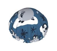 Cute Penguins And Snowflakes,Shower Cap Nightcap Double Layer Waterproof Elastic Bath Cap Reusable Hair Cap