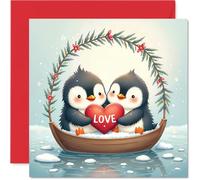 Cute Penguins Valentine's Day Card - Animal Love Boat - Cute Happy Anniversary Card for Partner from Husband Wife Boyfriend Girlfriend, 145mm Anniversaries Greeting Cards