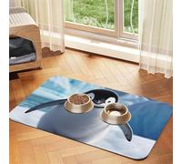 Cute Penguins Baby Taking Dog Food Mat, Absorbent Pet Feeding Mat for Food and Water Bowls Non-Slip Placement Pad for Floors Waterproof Quick Dry Water Dispenser Mat for Dogs Puppy Cats 12x18 Inch