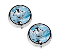 Cute Penguins Baby Taking Pictures Print Pill Box 3 Compartment Medicine Pill Case,Portable for Pocket Or Purse Pill Organizer Decorative Metal Medicine Vitamin Organizer Unique Gift