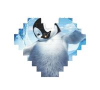 Cute Penguins Baby Taking Pictures Printed Jigsaw Puzzle 10.8x12.8 CM, Heart-Shaped Puzzle Challenging Game for Adults, Fun Decorative Wall Decor