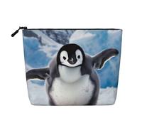 Cute Penguins Baby Taking Pictures Printed Make up Bag Linen Toiletry Bag Personalized Travel Makeup Cosmetic Bag for Women Mom